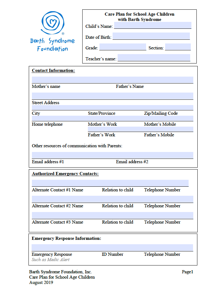 School Care Plan Form